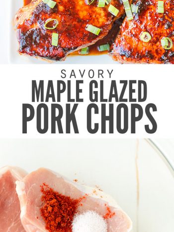 Maple glazed pork chops cook in 10 minutes for a quick & easy weeknight dinner. Delicious with sweet potatoes, the sauce can be used as a marinade!