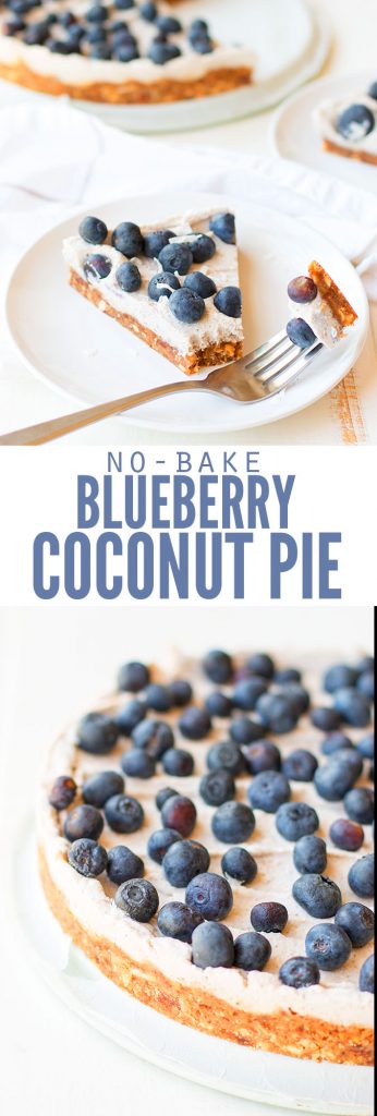 Super easy no-bake coconut blueberry cream pie recipe that's Whole30 compliant - dairy-free, gluten-free, and sugar-free. This simple dessert consists of an almond date crust, whipped coconut cream filling, and fresh blueberries - that's it! Adding pineapple would make a blue Hawaiian pie too!