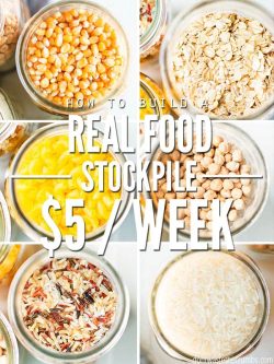 Learn How to Create a Real food Stockpile with $5 a Week. It's budget friendly and super easy to create! Use for meal planning, or in times of food shortages. Try this yummy Instant Pot yellow rice, made with pantry items!