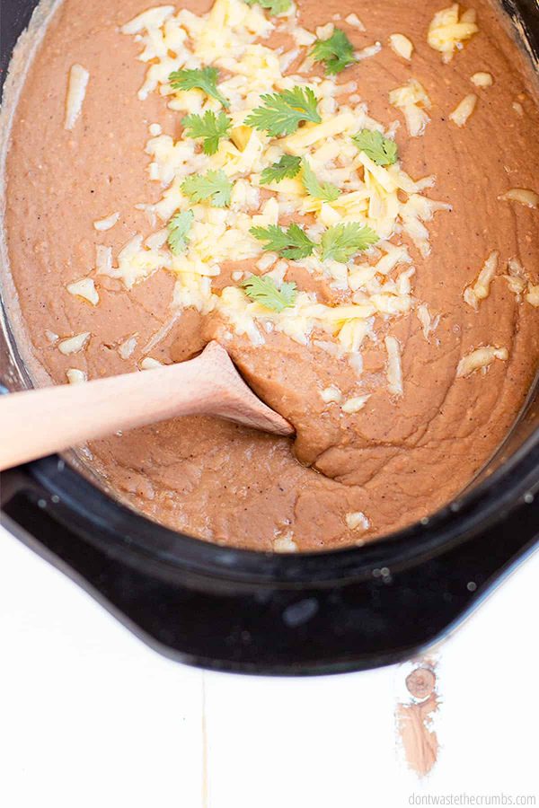 This delicious homemade crock pot refried beans are ready to go!
