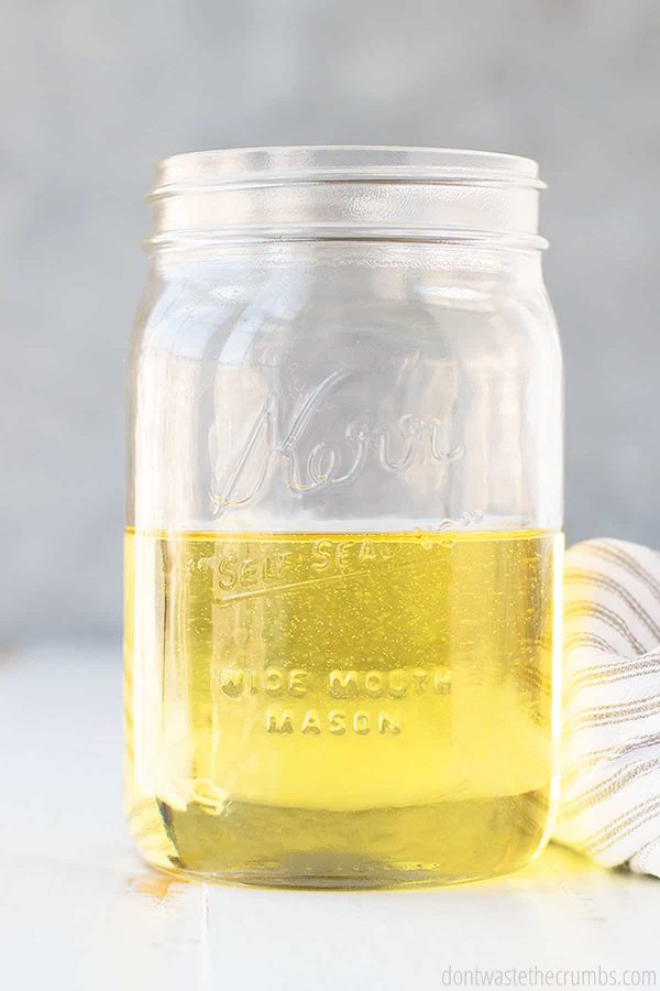 Olive oil in a large mason jar
