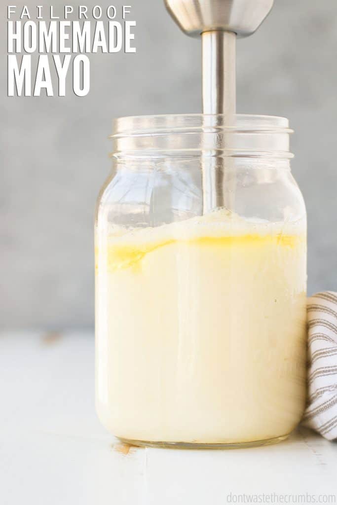 Delicious recipe for homemade mayo plus tips for making it fail proof every time! Just 4 ingredients, perfect for novice cooks & better than store-bought! Perfect on a sandwich with my homemade lunch meat and homemade sandwich bread!