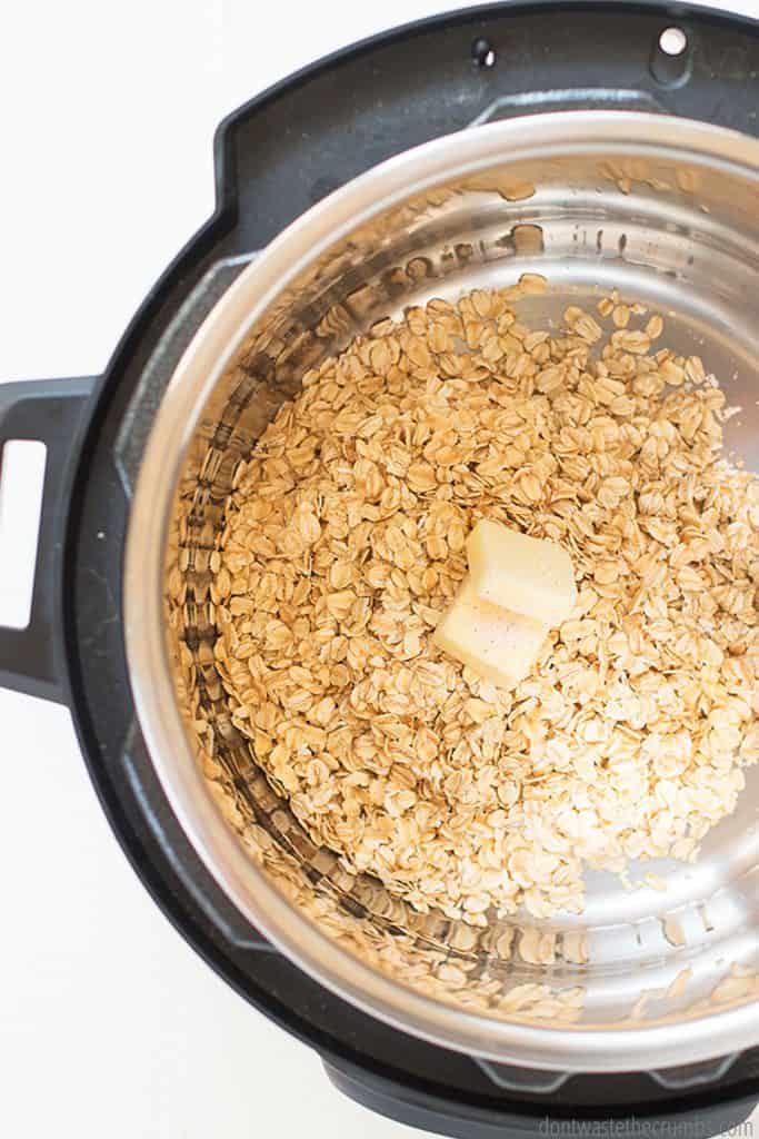 All you need for this instant pot oatmeal is, oatmeal and water and butter and salt! This delicious frugal meal is easy to make,