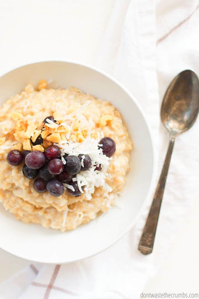 You can top your homemade instant pot oatmeal with fresh fruit such as blueberries! 
