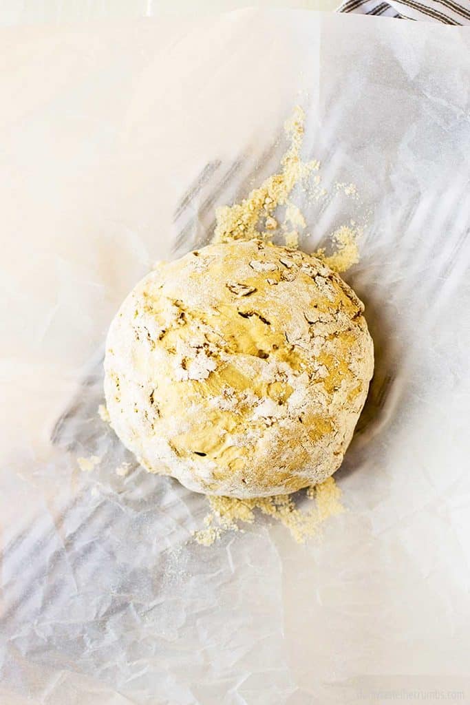 This ball of dough is already formed and ready to be made into bread no knead recipe.