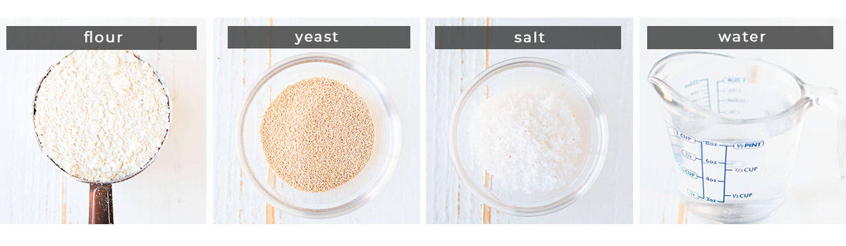 Image showing recipe ingredients, flour, yeast, salt, and water.