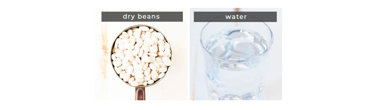 Image containing recipe ingredients beans and water.