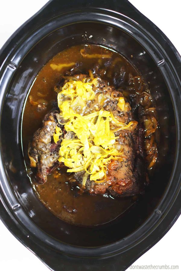 This Mississippi pot roast with pepperoncini peppers is ready in the slow cooker!