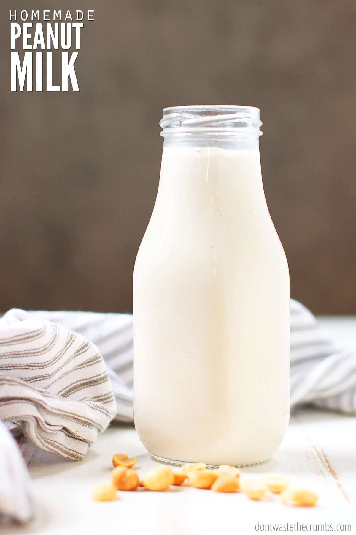 A freshly made bottle of homemade peanut milk. It's the perfect dairy alternative.