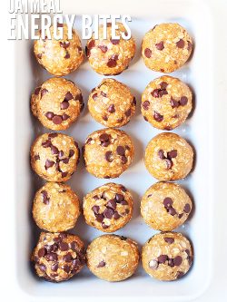These oatmeal peanut butter energy bites are great for healthy snacking. They are packed with flavor and taste SO good! This recipe doesn't require any baking and only takes a few minutes to make. Try my other no bake treats like sweet and salty energy bites and brownie bites.
