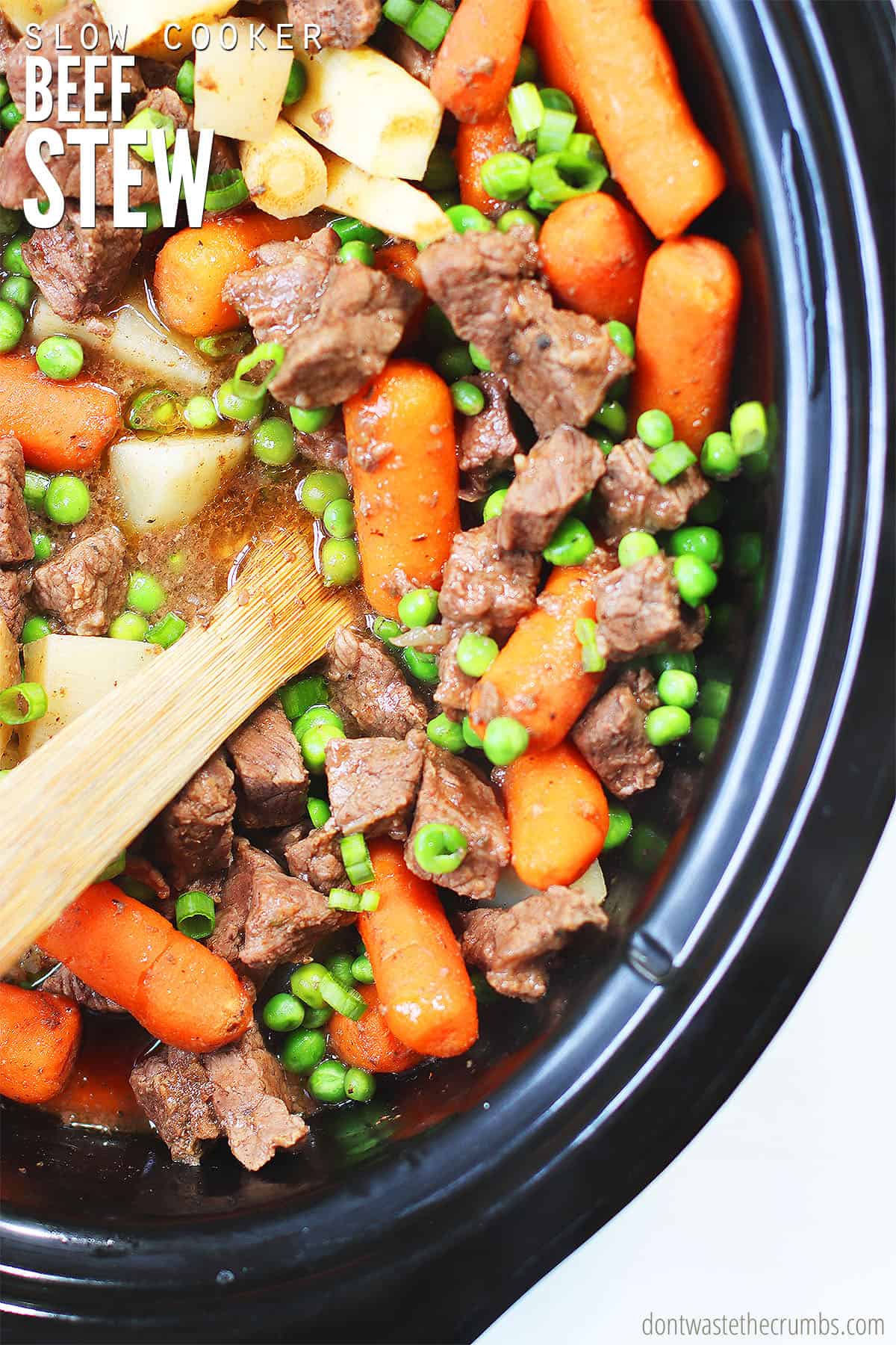 This slow cooker beef stew is tasty comfort food, especially for those cold nights. It's also great source of protein and fiber! Just dump and go! It's SO easy to make and loaded with flavor. Try my Instant Pot baked potatoes or my light and fluffy sweet potato biscuits as a side.