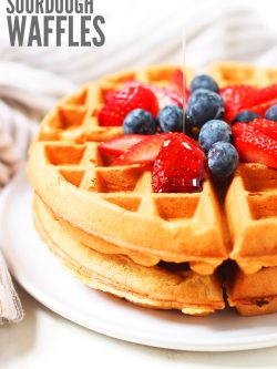 Use your sourdough discard and make these fluffy, frugal, and freezer-friendly sourdough waffles! They're sure to be a hit!