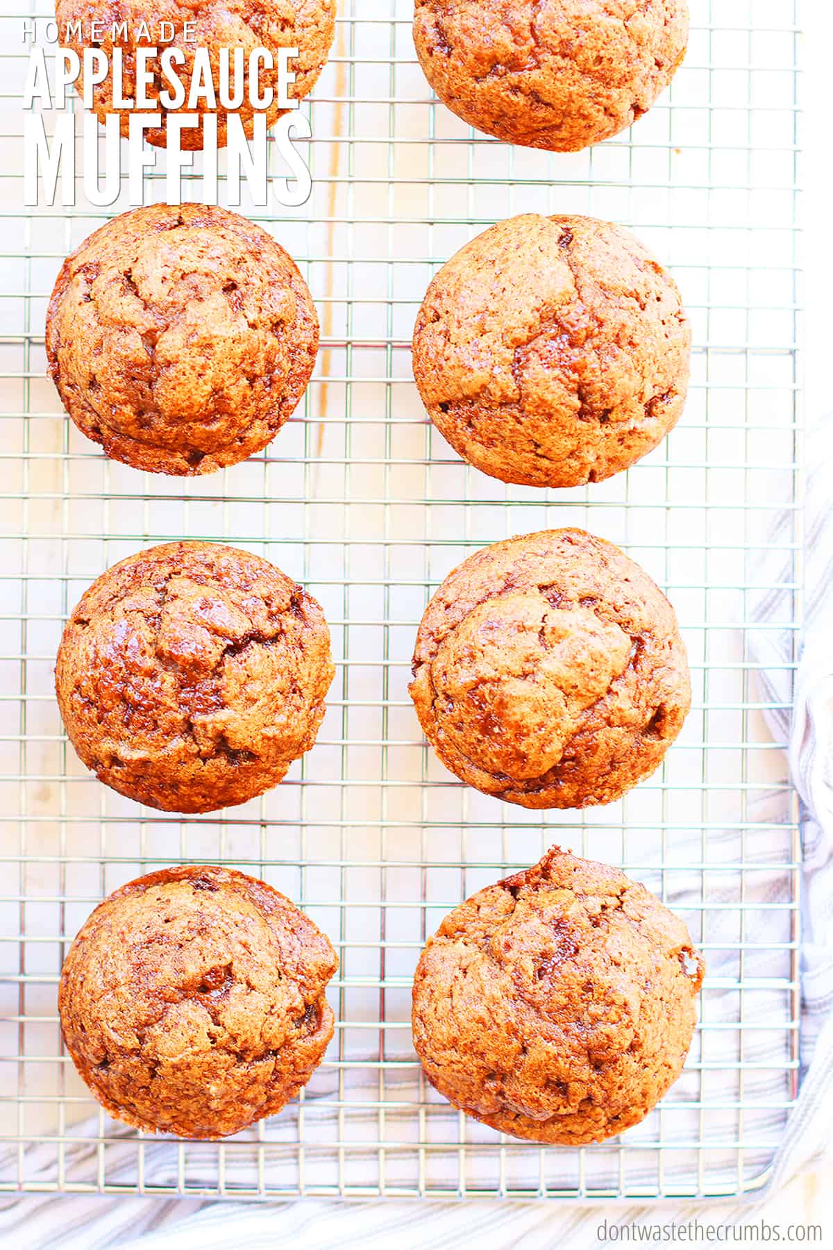 Simple applesauce muffins recipe using easy to find ingredients. Text overlay reads Homemade Applesauce Muffins.