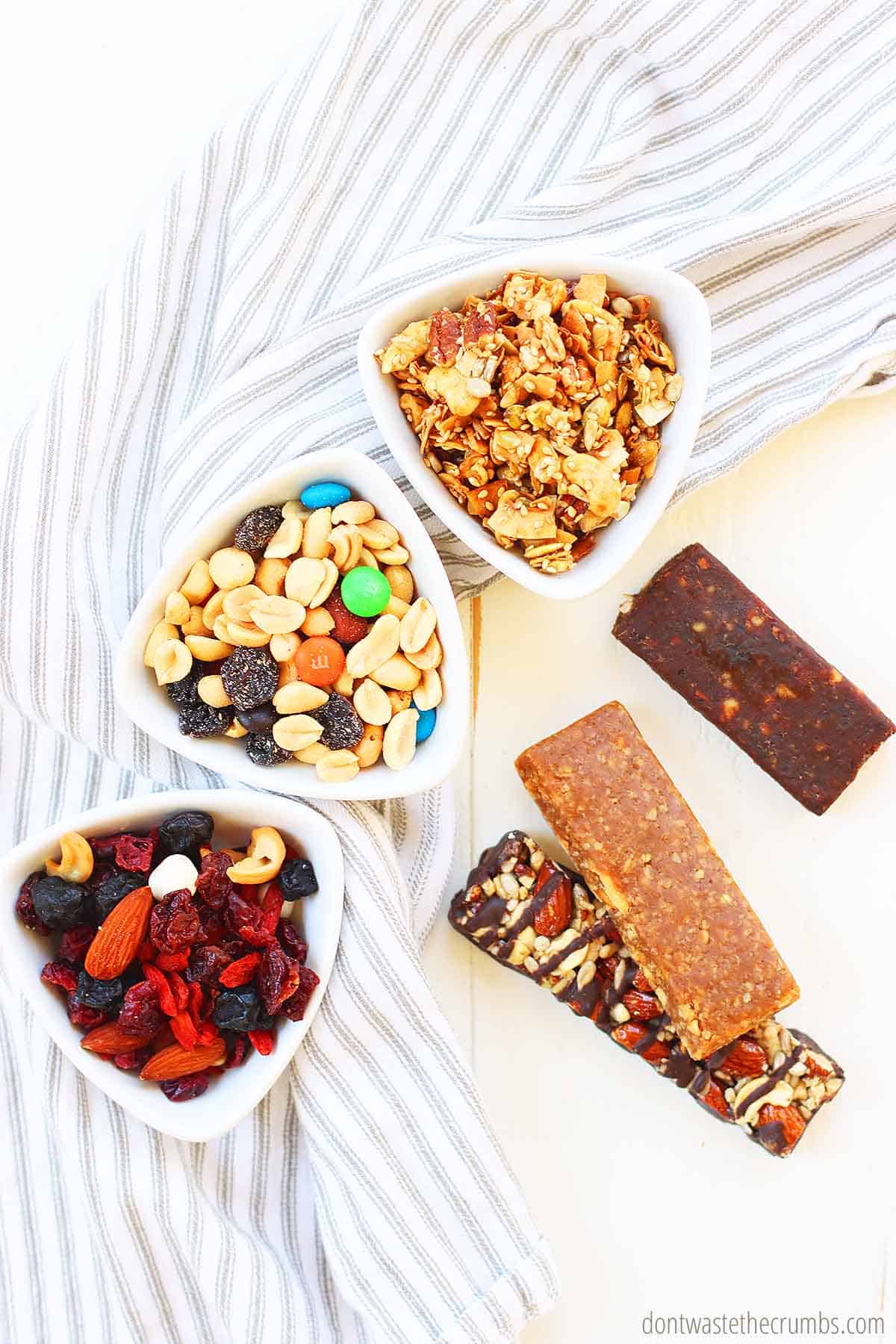 Trail mixes, granola bars, fruit bars are all ideal road trip snack ideas!