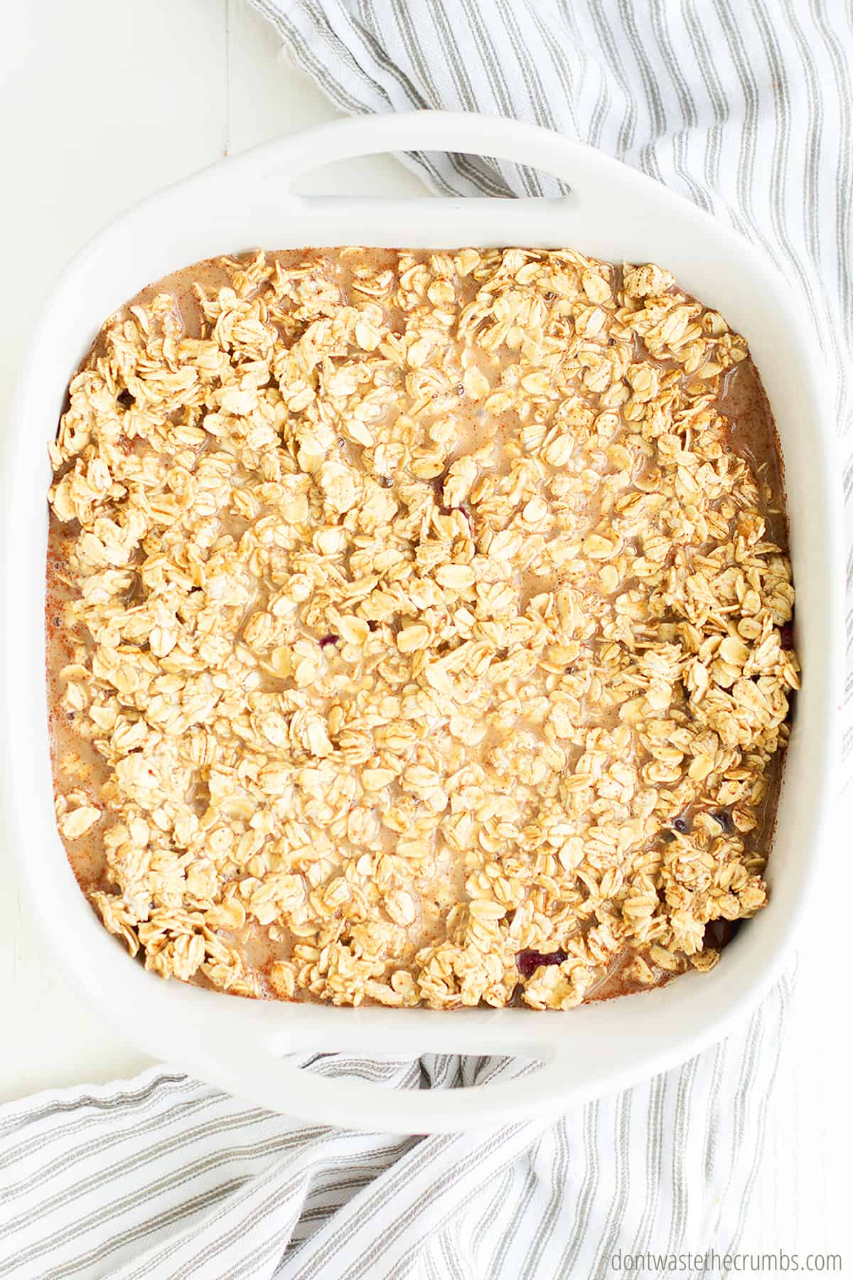 Baked oatmeal in a baking dish.