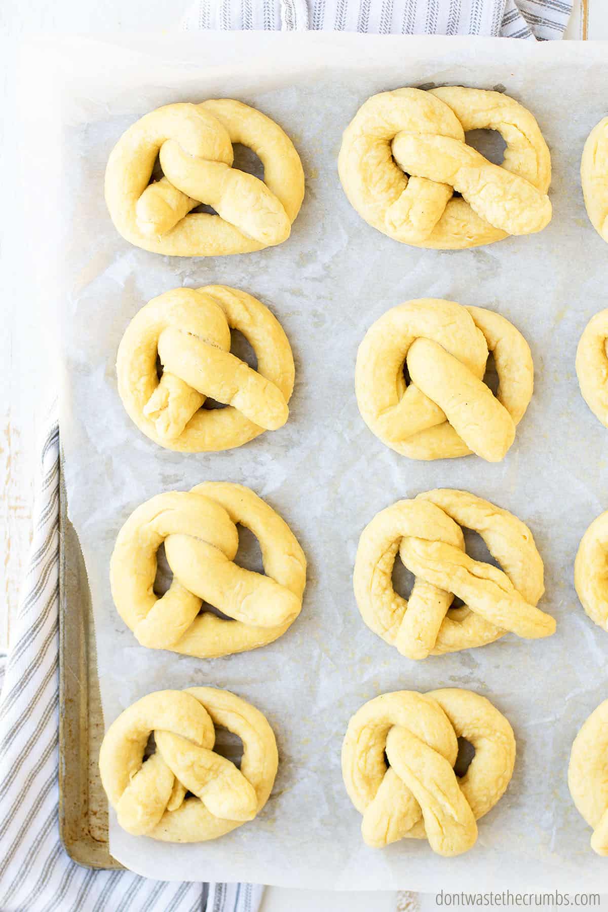 Risen and rolled homemade soft pretzels. Ready for baking.