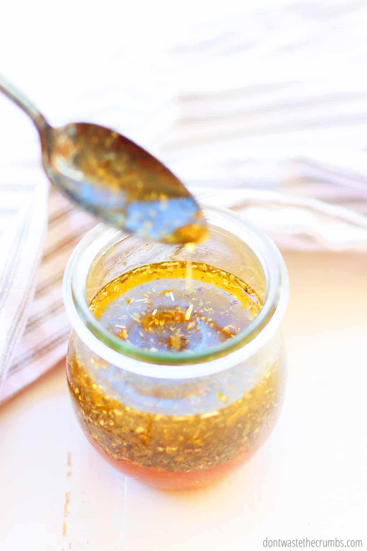 Spoon this healthy and delicious homemade zesty Italian dressing over your salads for the perfect kick to your favorite recipes.