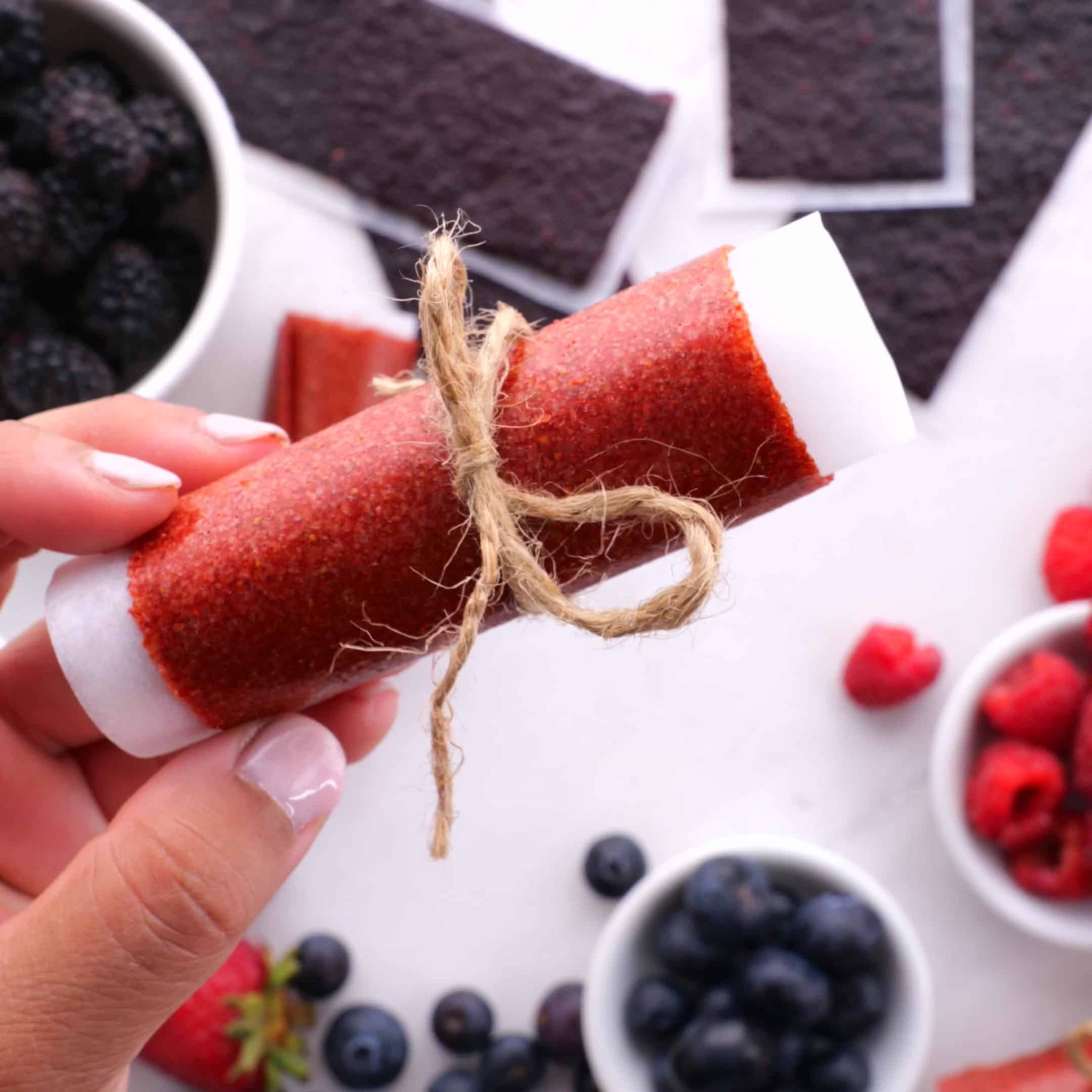 Enjoy your fresh homemade fruit leather or fruit roll ups as a tasty naturally-sweet snack, or for lunch. It's the perfect back-to-school recipe. 