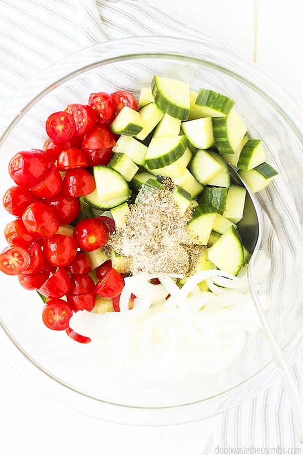 Vegetable Greek Salad in a large bowl.