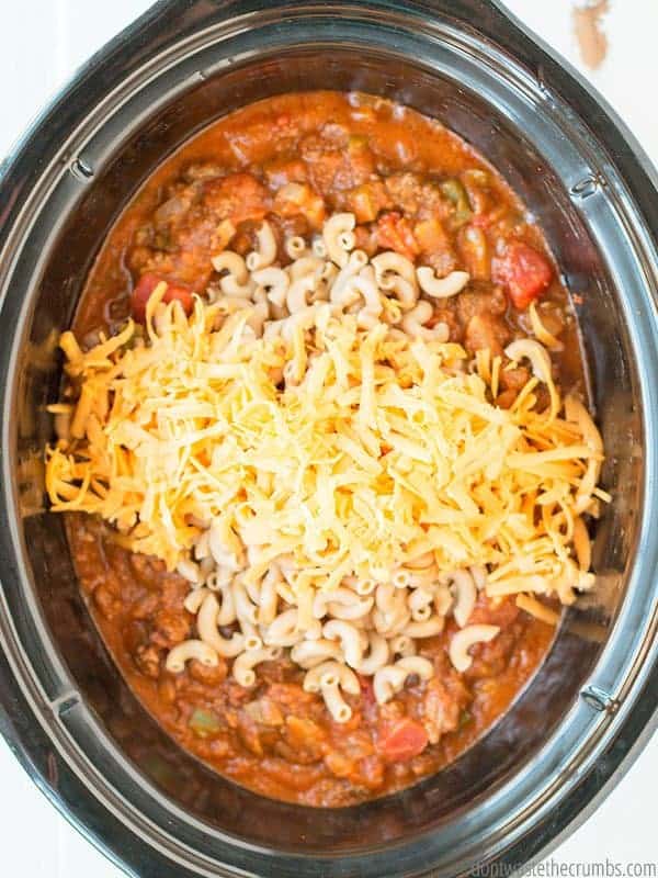 Homemade pumpkin chili in a slow cooker.
