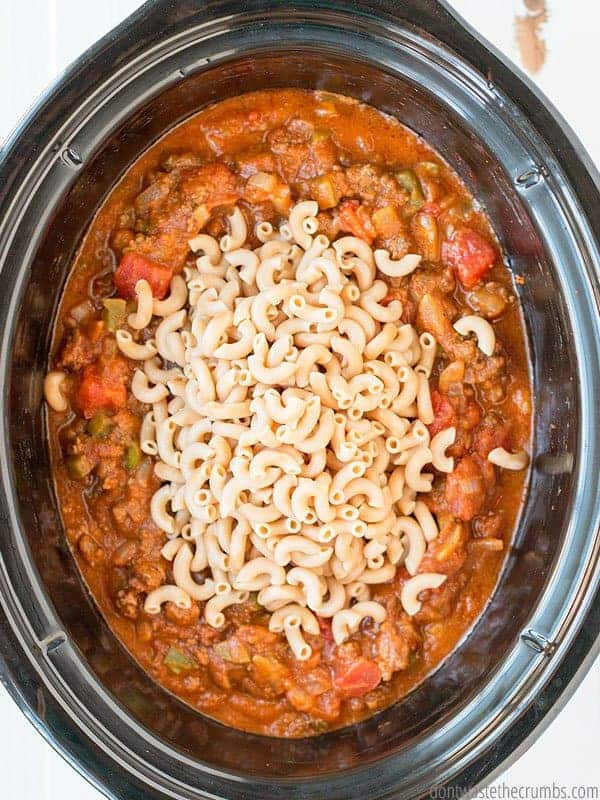 Homemade pumpkin chili in a slow cooker.