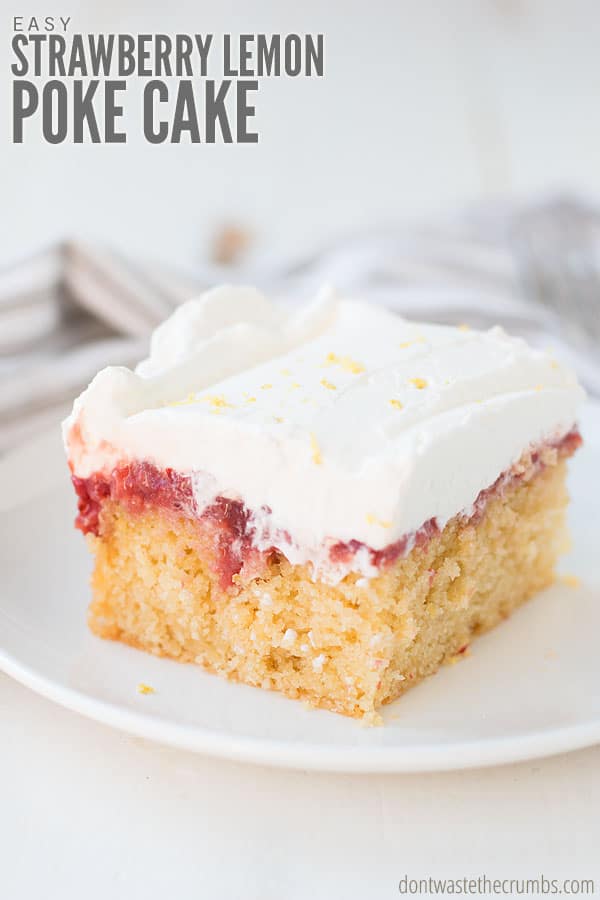 This amazing strawberry poke cake is fresh, healthy and delicious make with homemade lemon cake mix and homemade whipped cream and mashed berries.