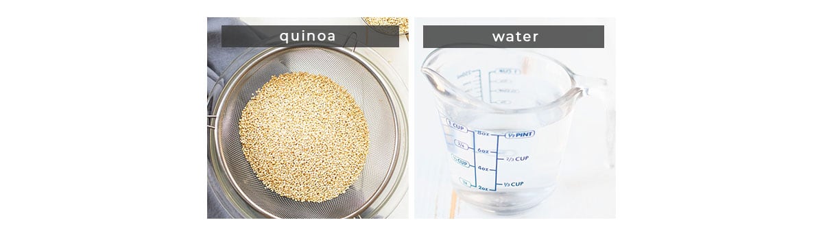Image containing recipe ingredients: quinoa and water.