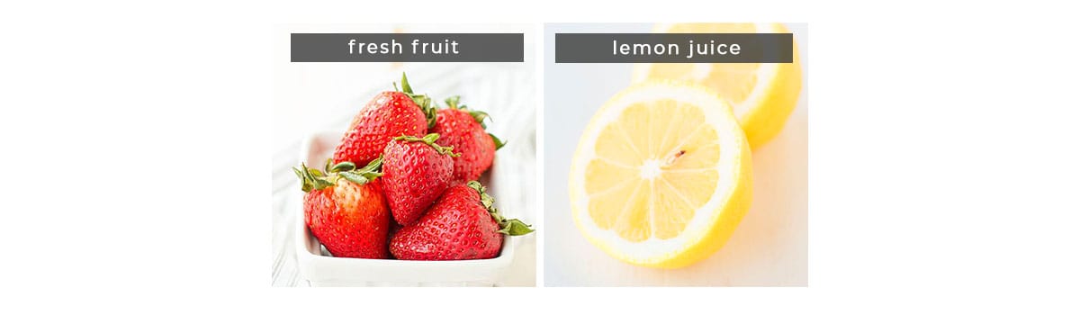 Image containing recipe ingredients fruit and lemon juice.