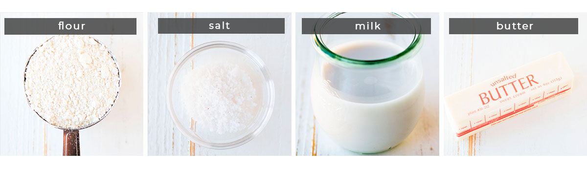 Image showing recipe ingredients flour, salt, milk, and butter.