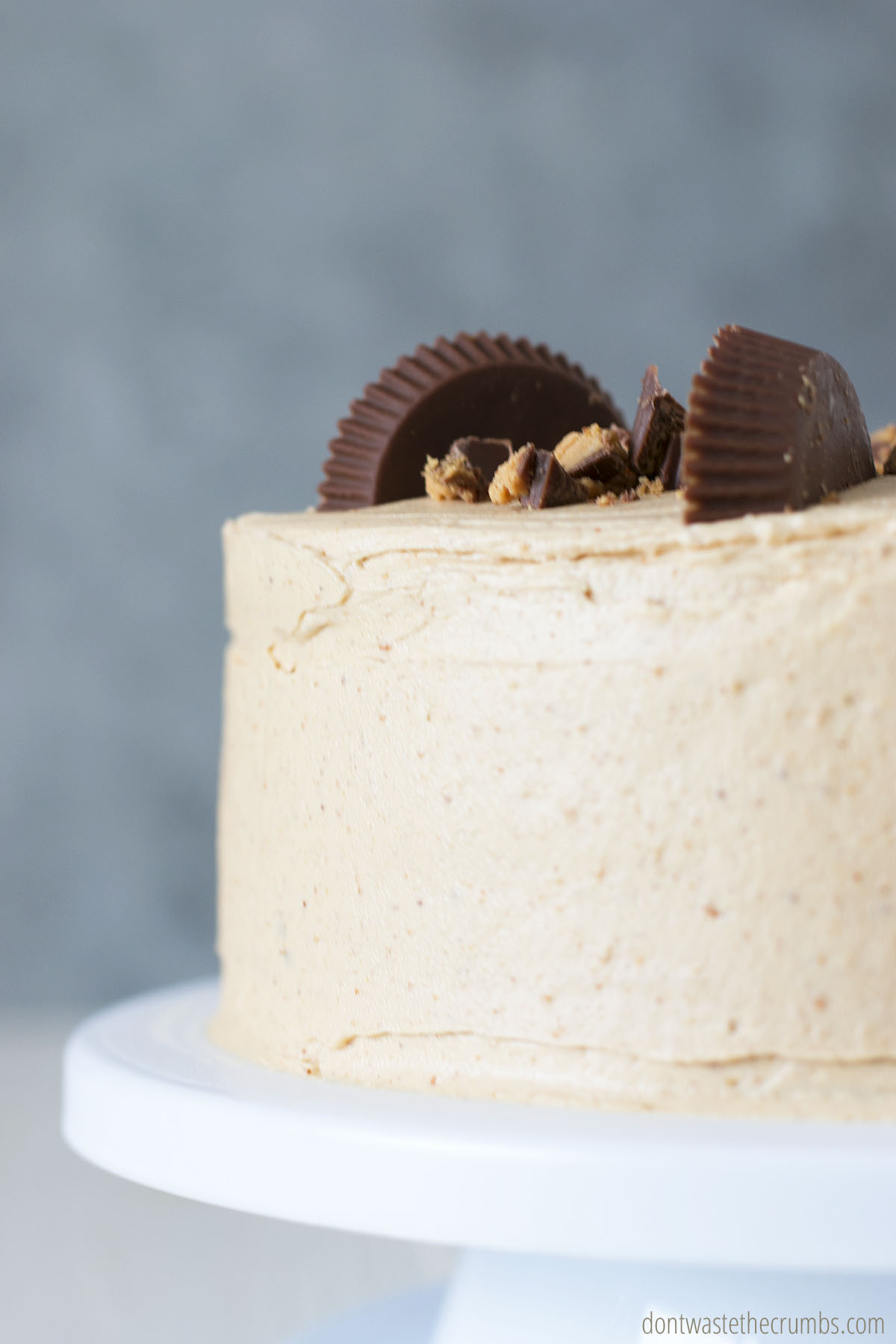 Cake frosted with creamy peanut butter frosting.