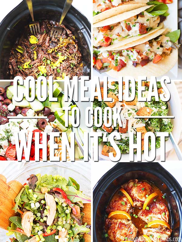 Cooking dinner doesn't sound fun when it's hot out! Here is a list of 50+ no cook meals and tips for cooking without heating up the house.
