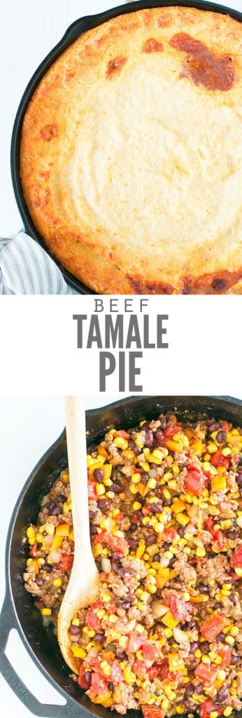 Mexican Tamale Pie is a one-pot meal made with either ground beef or chicken, pantry staple ingredients, and a tamale-inspired topping.