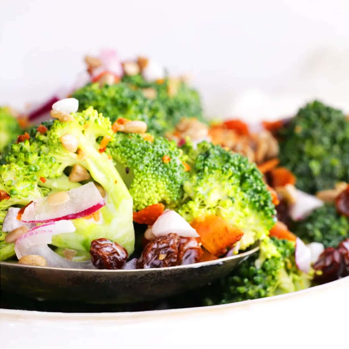 Bowl of broccoli salad.