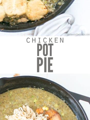 This chicken pot pie recipe has all the classic comfort food flavor without unnecessary preservatives. From the yummy biscuit top to the creamy filling, it’s a frugal, healthy, filling meal that your family will love!