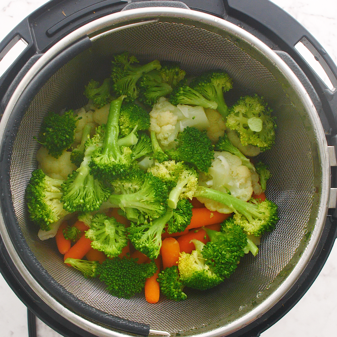 cooked steamed vegetables in an instant pot