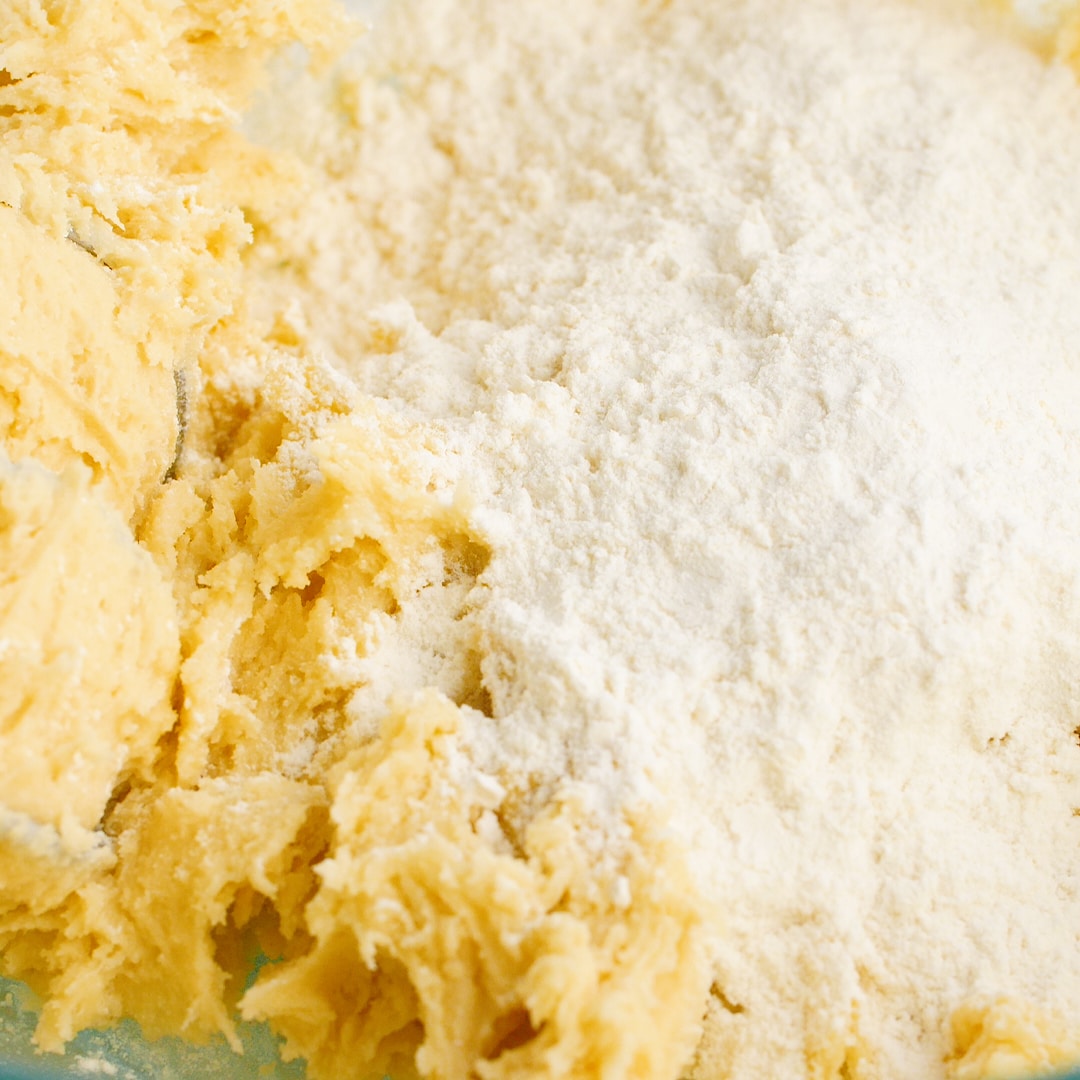Close up view of the sugar cookie mixture.