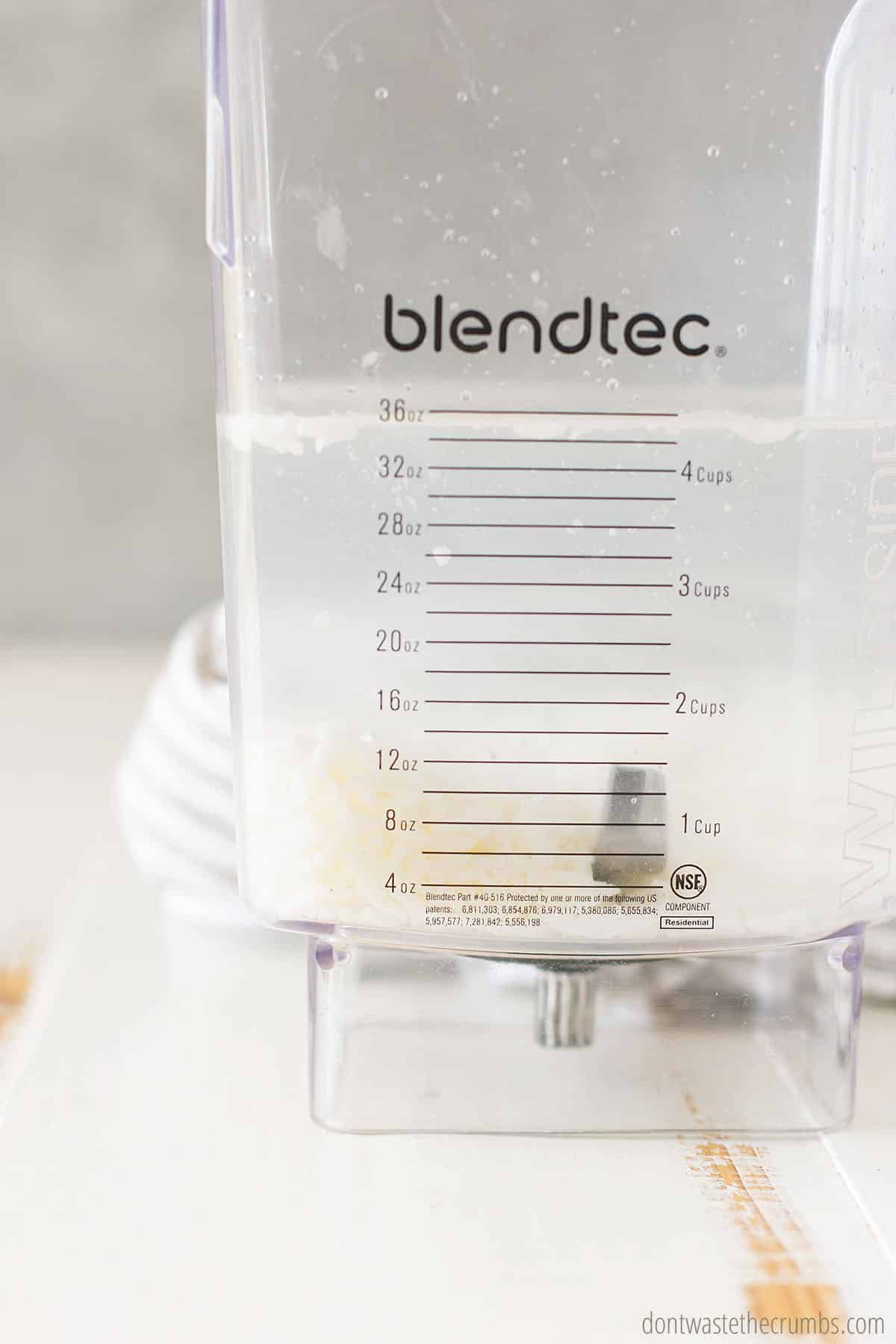 Water and rice in a blender